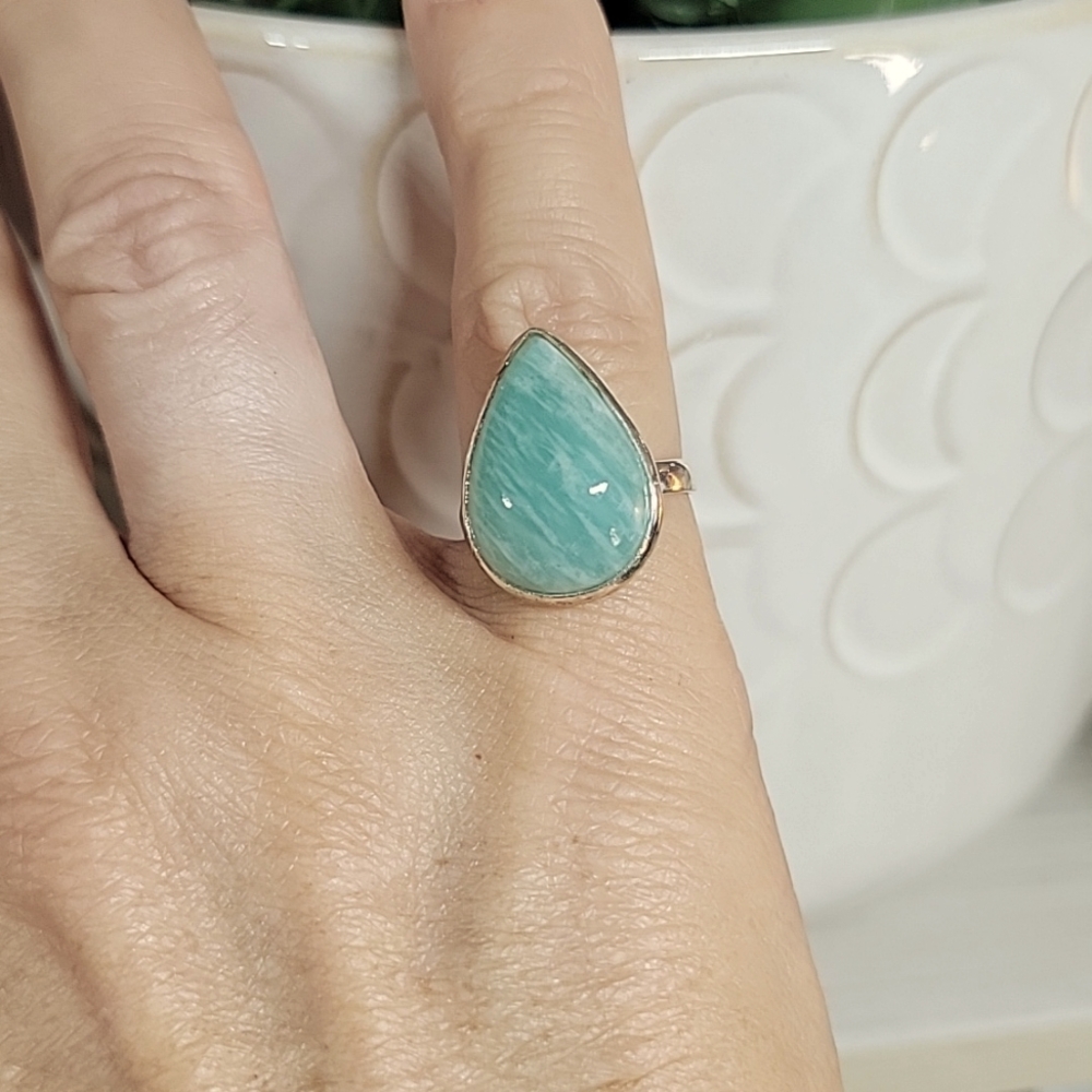 Amazonite Teardrop Ring - image 1